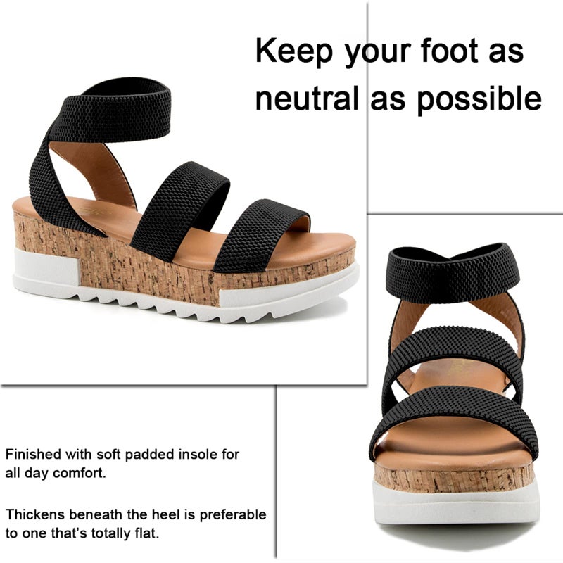 Athlefit Women's Casual Cork Platform Wedge Sandals Open Toe Elastic Ankle Strap Flatform Sandals for Summer, Black, Size 11, AD00102 - Image 3